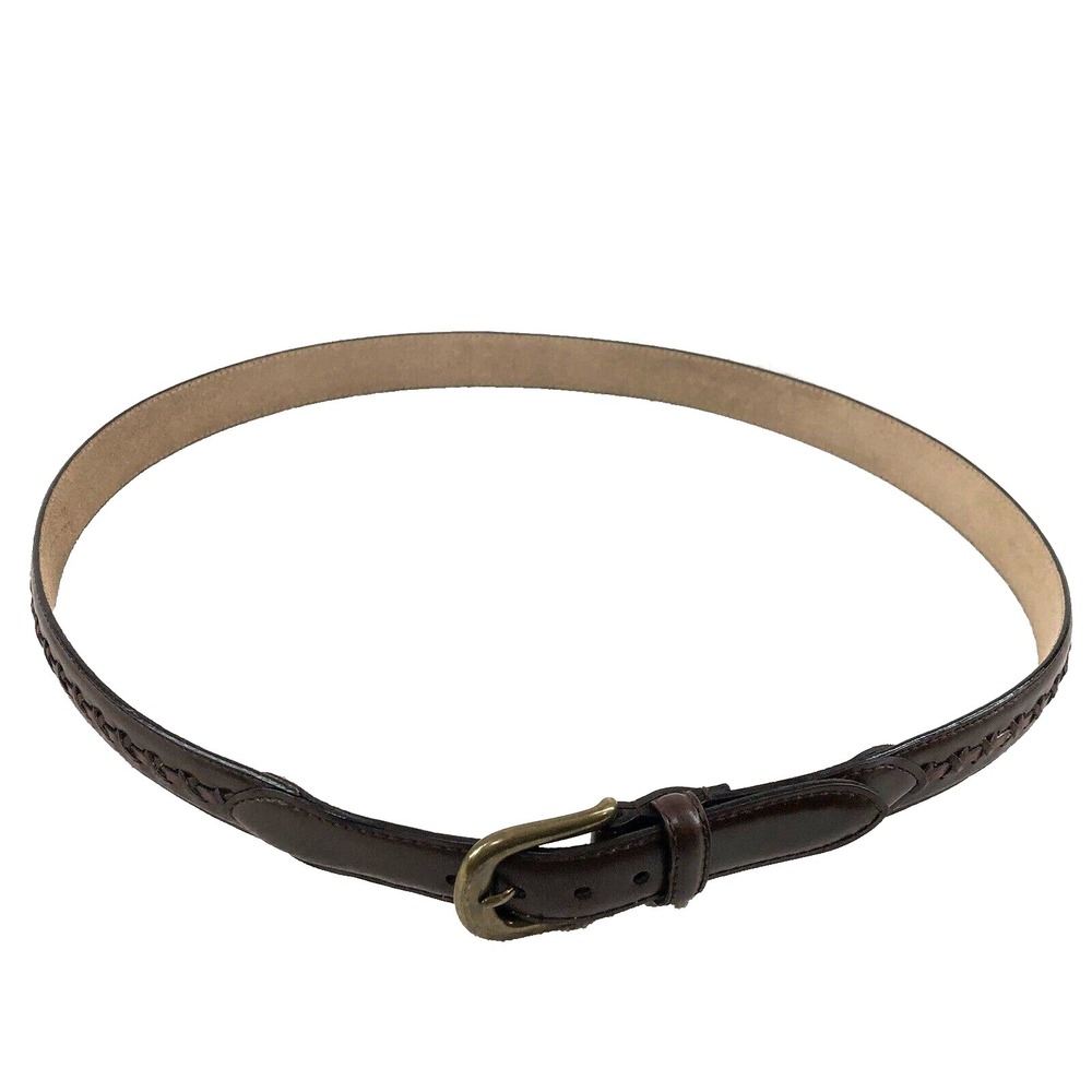 Designer Dress Belt 42 Brass Buckle Genuine Italian Calfskin Leather 1-1/4" Wide